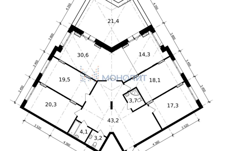 Продаётся 4-комнатная квартира, 206.4 м²