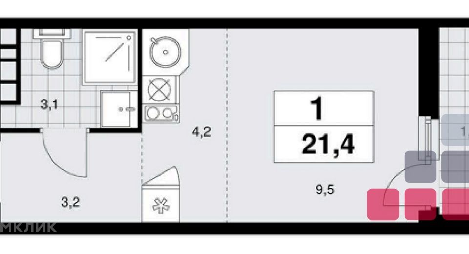 Продаётся студия, 21.4 м²