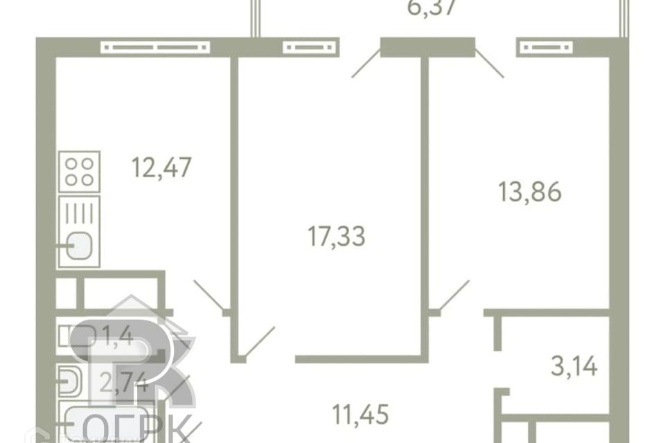 Продаётся 2-комнатная квартира, 64 м²