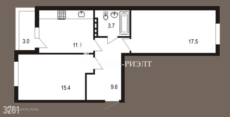 Продаётся 2-комнатная квартира, 60.3 м²