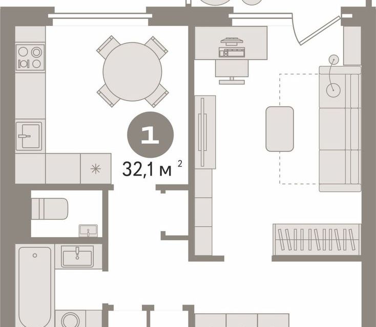 Продаётся 1-комнатная квартира, 32.1 м²