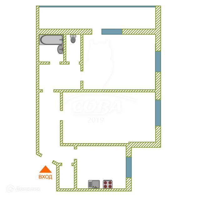 Продаётся 2-комнатная квартира, 53 м²