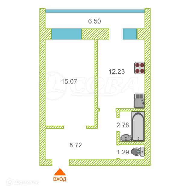 Продаётся 1-комнатная квартира, 41 м²