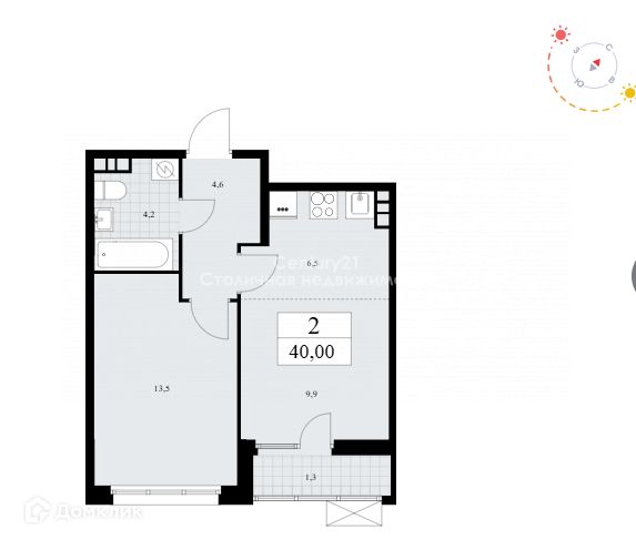 Продаётся 2-комнатная квартира, 40 м²