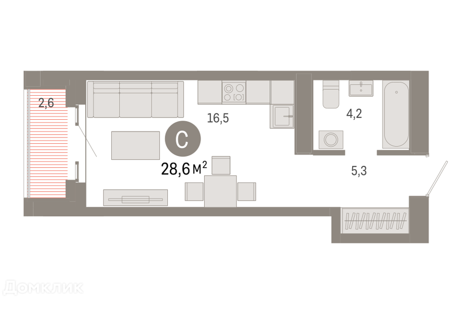 Продаётся студия, 28.6 м²