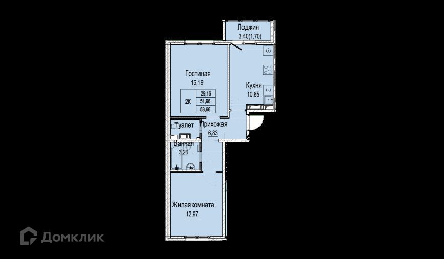 Продаётся 2-комнатная квартира, 53.6 м²