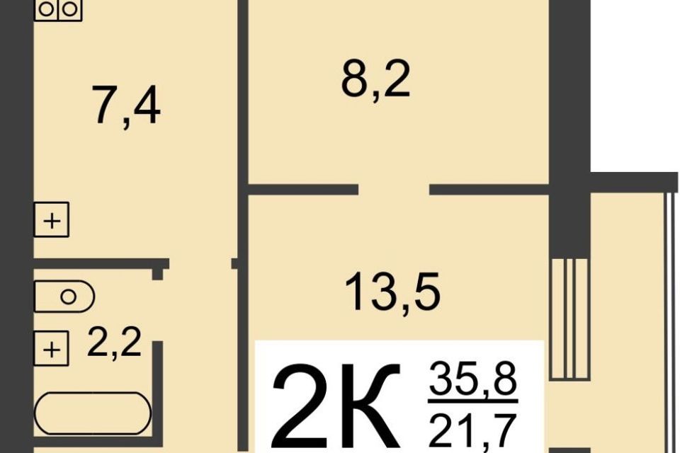 Продаётся 2-комнатная квартира, 35.8 м²
