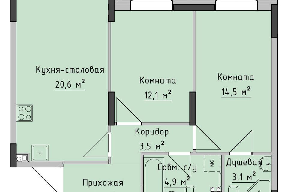 Продаётся 2-комнатная квартира, 63 м²