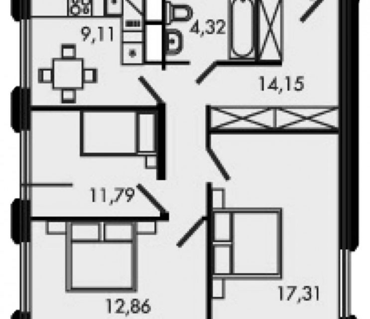 Продаётся 3-комнатная квартира, 66.9 м²