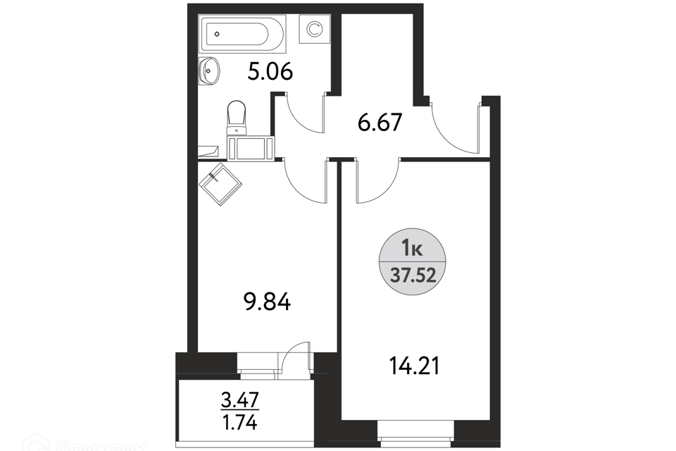 Продаётся 1-комнатная квартира, 37.52 м²