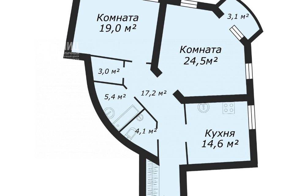 Продаётся 2-комнатная квартира, 88.5 м²