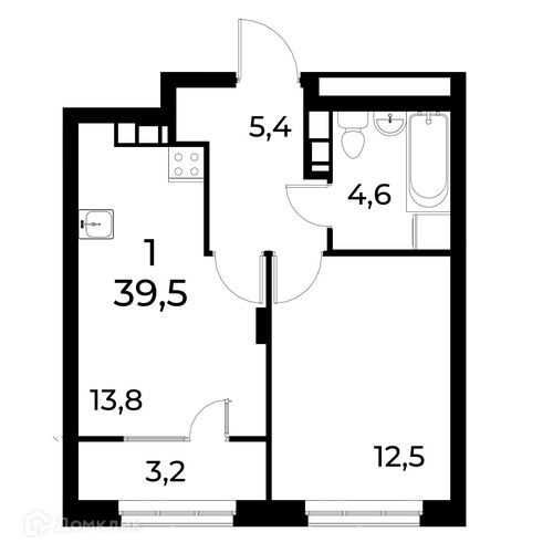 Продаётся 1-комнатная квартира, 39.8 м²