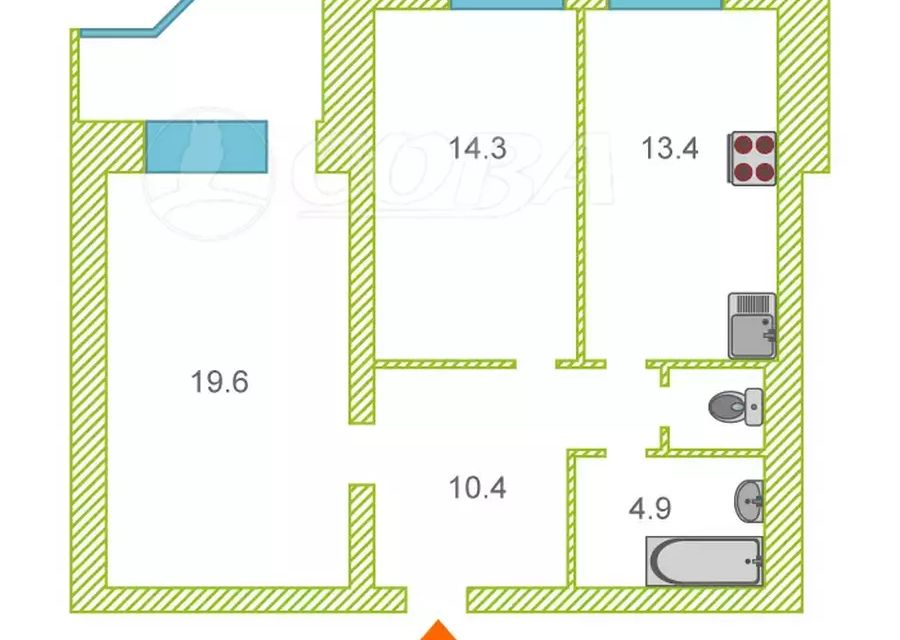 Продаётся 2-комнатная квартира, 66.5 м²