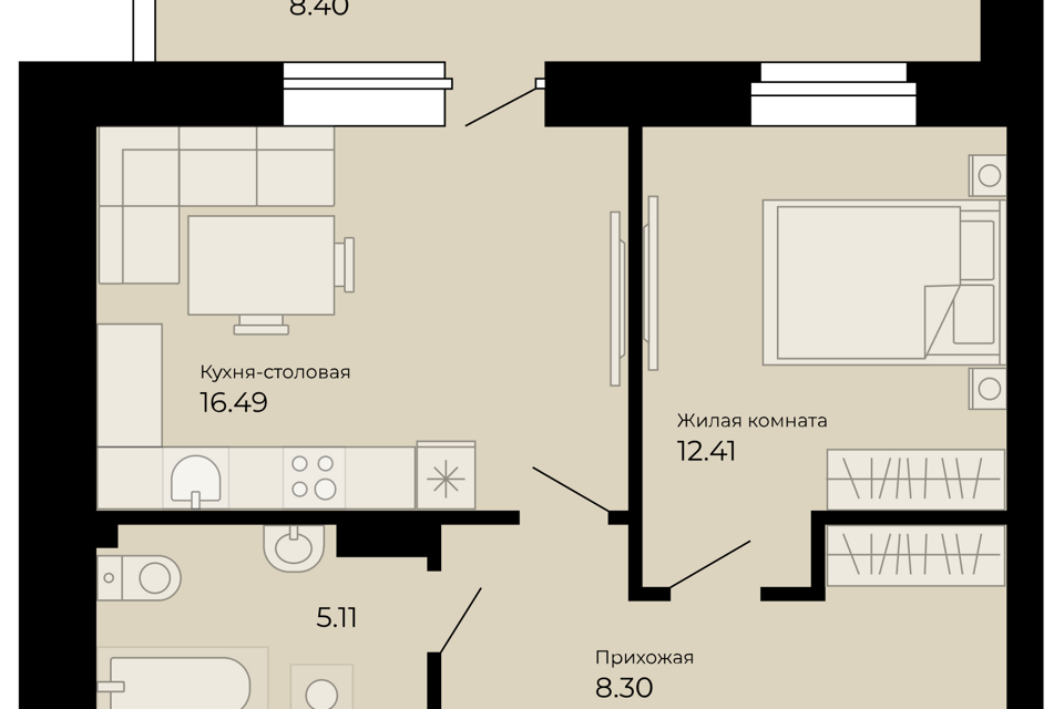 Продаётся 2-комнатная квартира, 41.8 м²