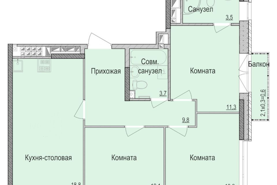 Продаётся 3-комнатная квартира, 68.6 м²