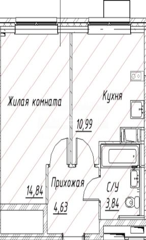 Продаётся 1-комнатная квартира, 34.3 м²