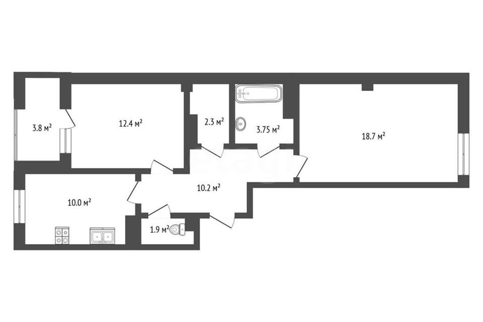 Продаётся 2-комнатная квартира, 59.6 м²