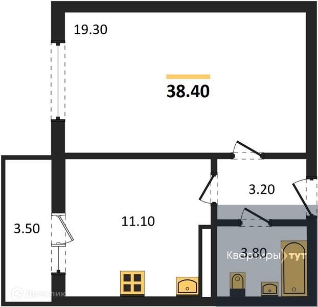 Продаётся 1-комнатная квартира, 38.4 м²