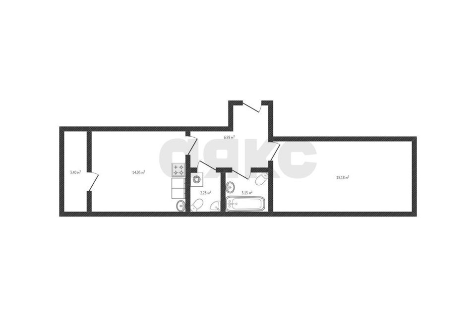Продаётся 1-комнатная квартира, 44.3 м²