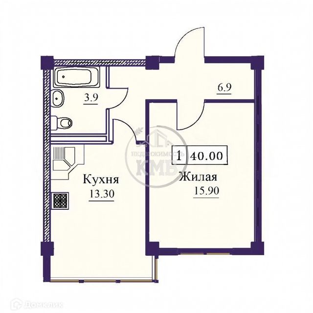 Продаётся 1-комнатная квартира, 40 м²