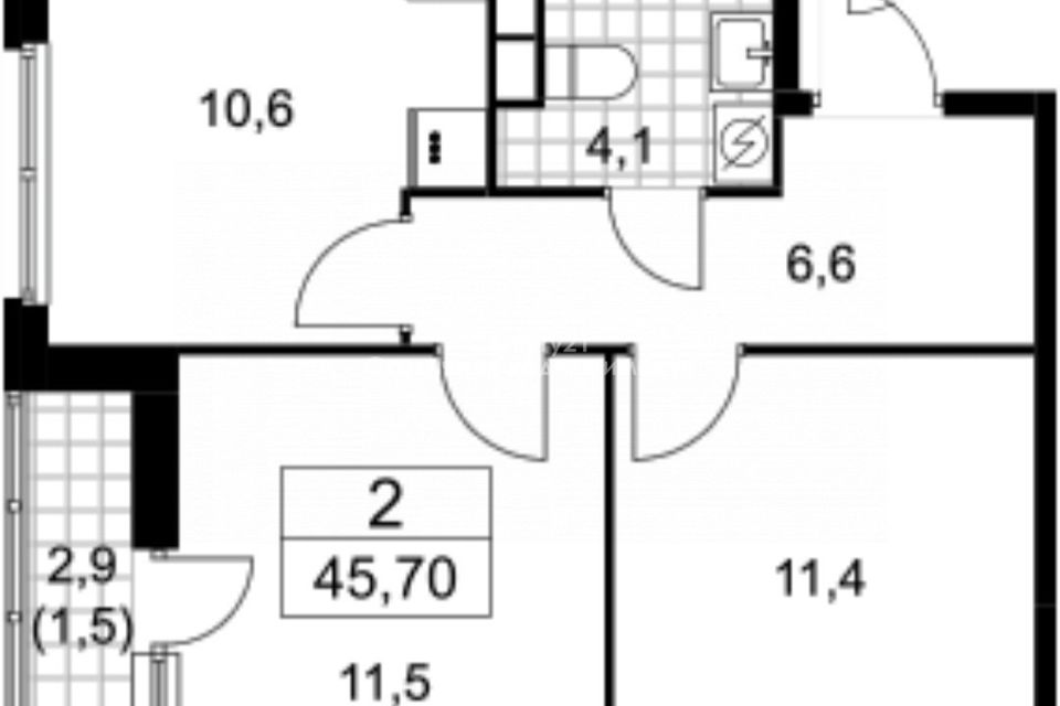 Продаётся 2-комнатная квартира, 45.7 м²