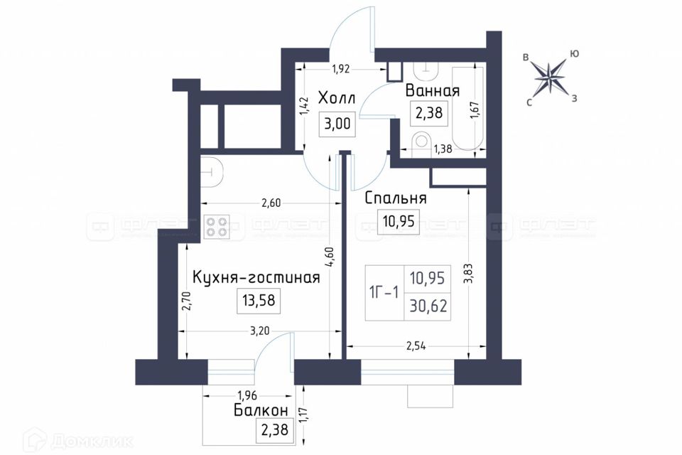 Продаётся 1-комнатная квартира, 30.6 м²