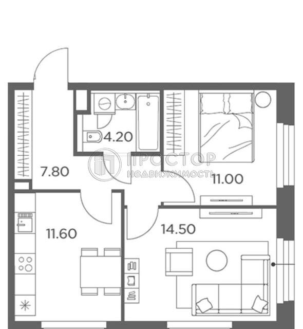 Продаётся 2-комнатная квартира, 49.1 м²