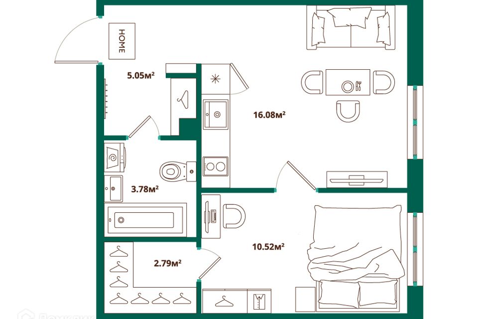 Продаётся 1-комнатная квартира, 38.08 м²