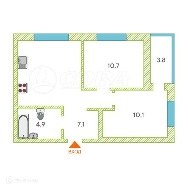 Продаётся 2-комнатная квартира, 46.8 м²