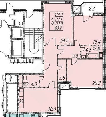 Продаётся 3-комнатная квартира, 119 м²