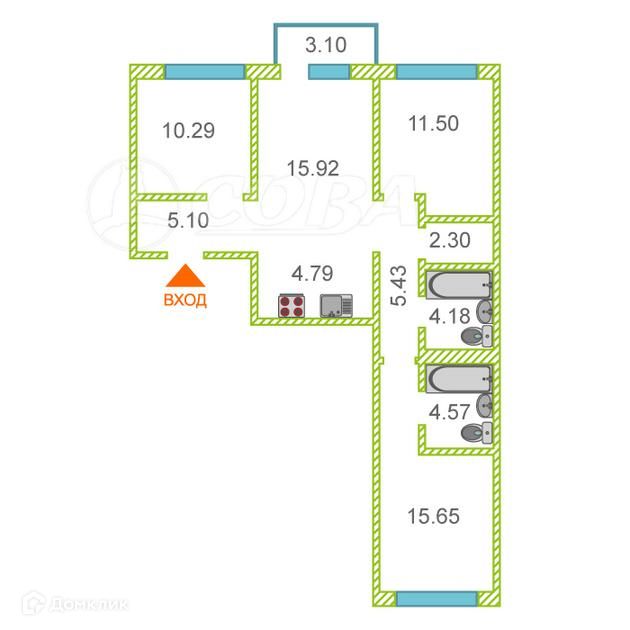 Продаётся 3-комнатная квартира, 80 м²