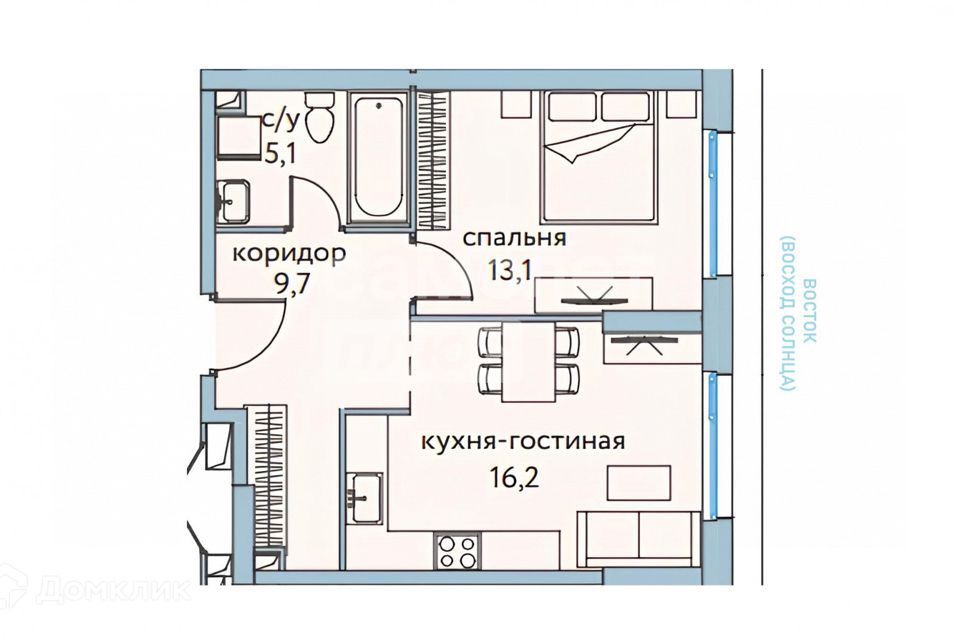 Продаётся 2-комнатная квартира, 43.5 м²