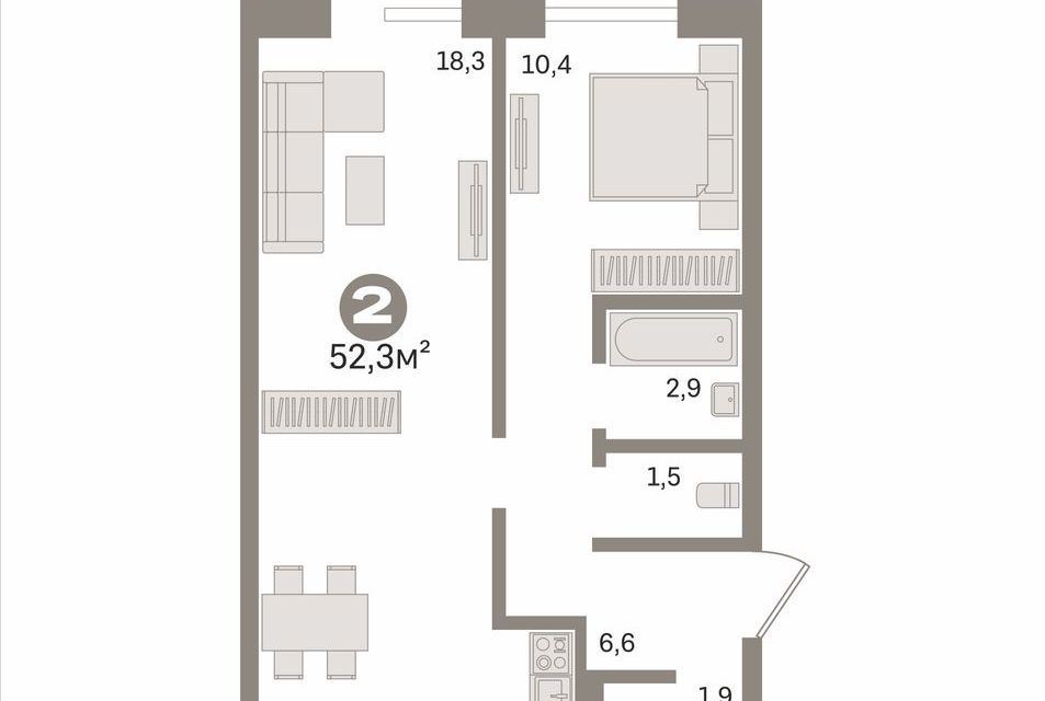 Продаётся 2-комнатная квартира, 52.3 м²