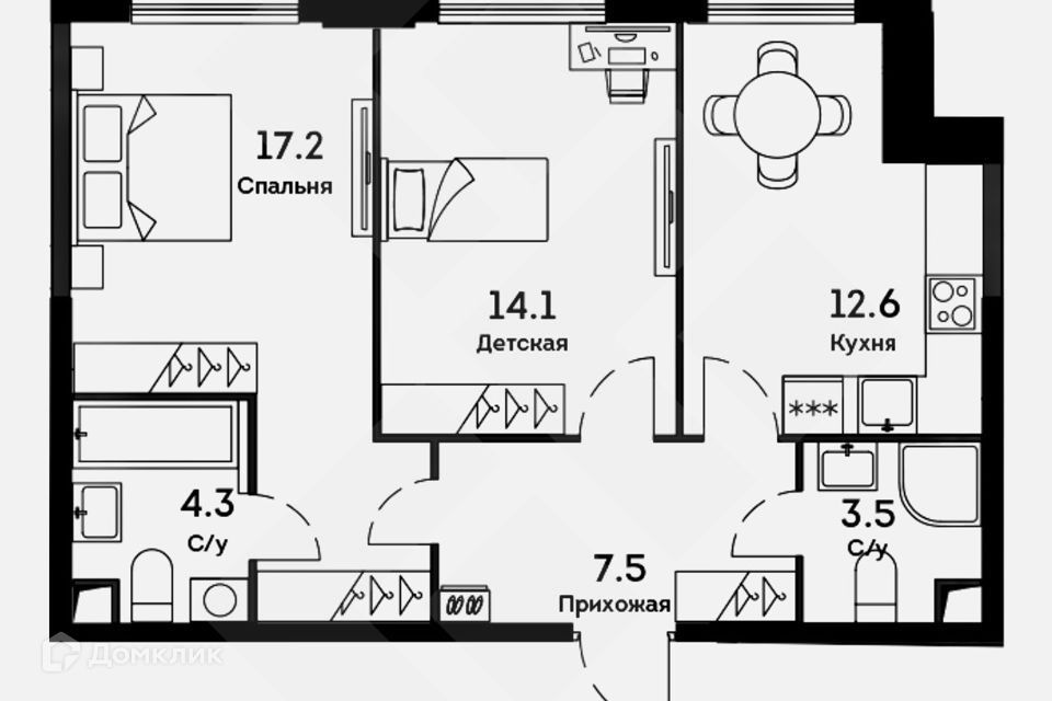 Продаётся 2-комнатная квартира, 60 м²