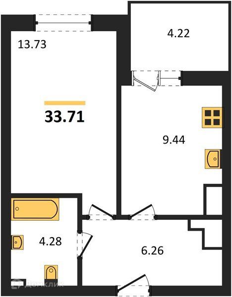 Продаётся 1-комнатная квартира, 33.7 м²