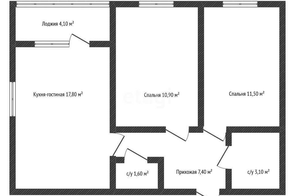 Продаётся 2-комнатная квартира, 52.8 м²