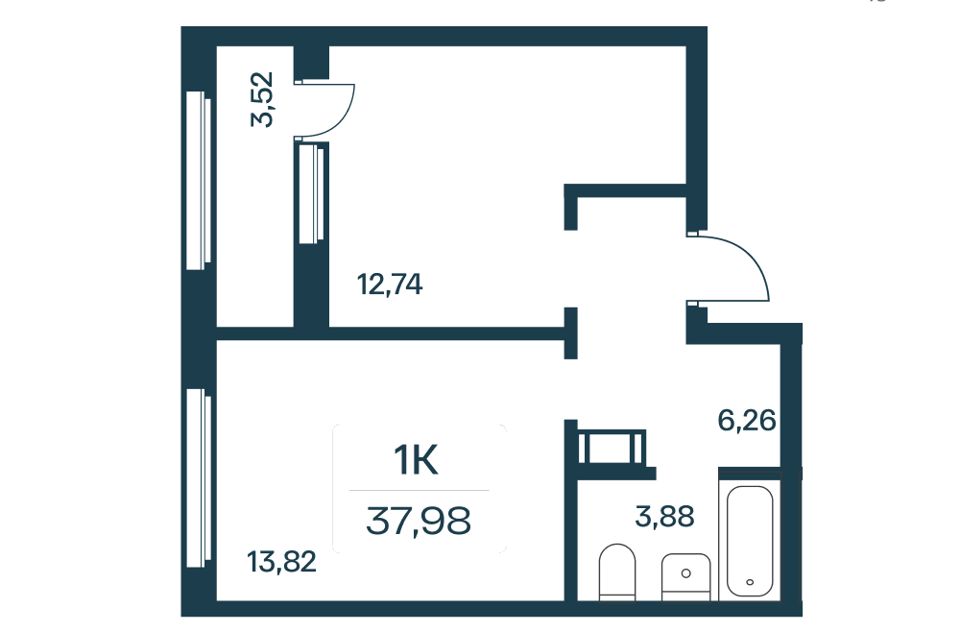 Продаётся 1-комнатная квартира, 36.2 м²