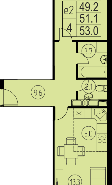 Продаётся 2-комнатная квартира, 51.1 м²