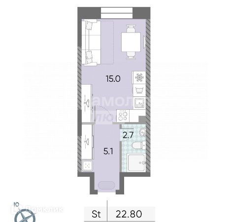 Продаётся студия, 22.8 м²