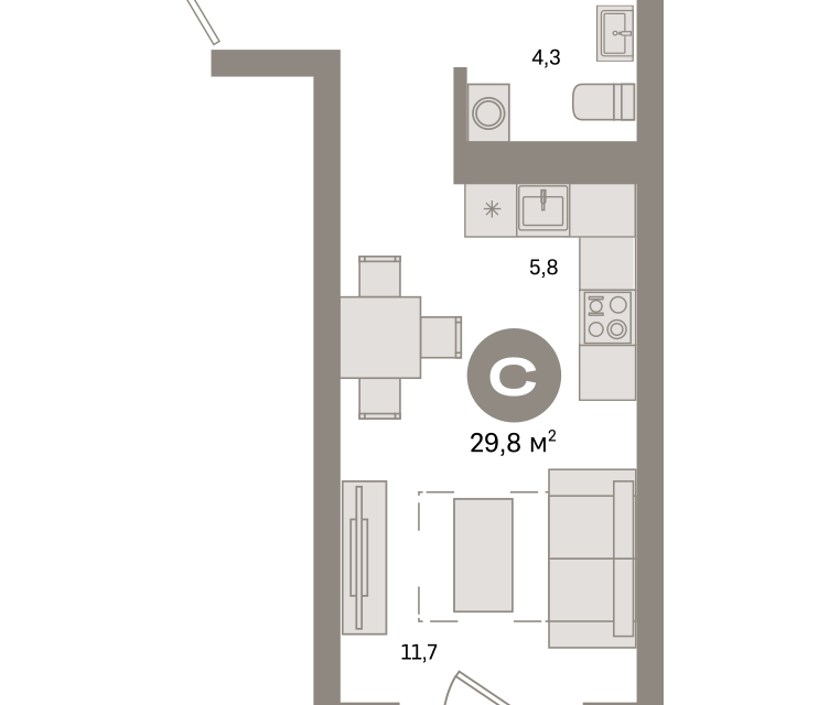 Продаётся студия, 29.8 м²