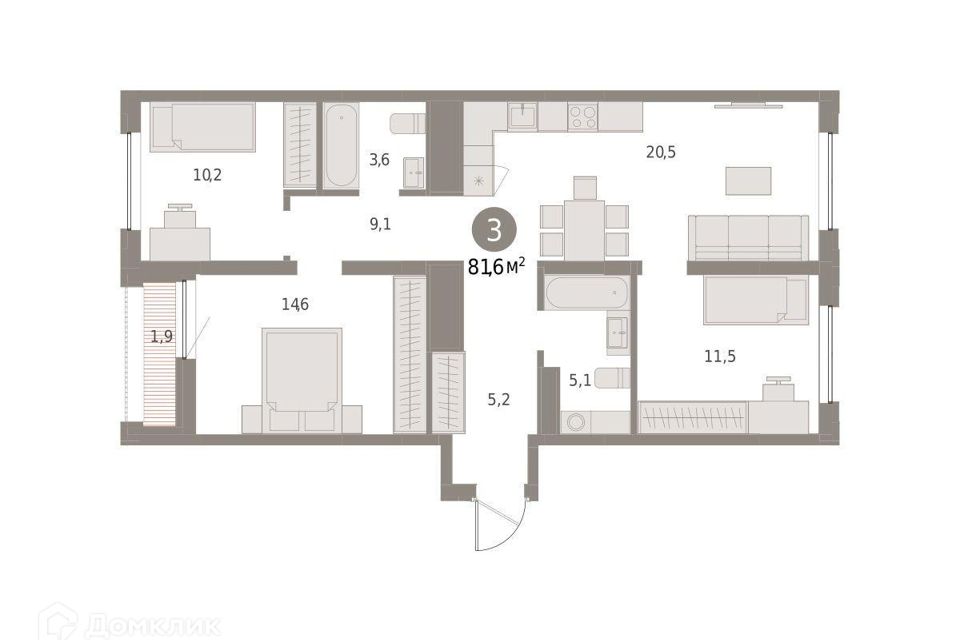 Продаётся 3-комнатная квартира, 81.6 м²