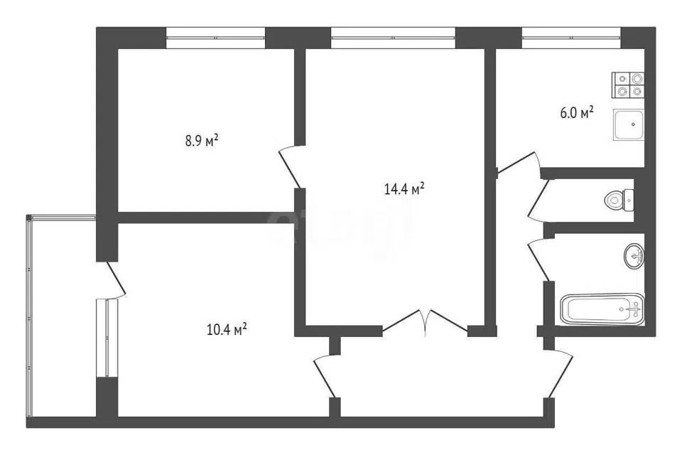 Продаётся 3-комнатная квартира, 50.9 м²