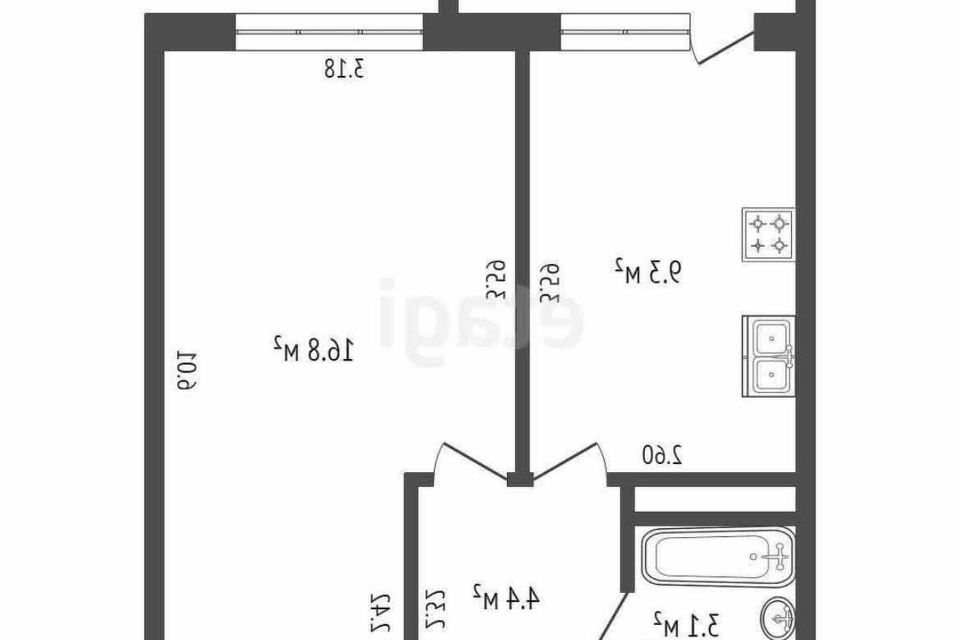 Продаётся 1-комнатная квартира, 33.3 м²