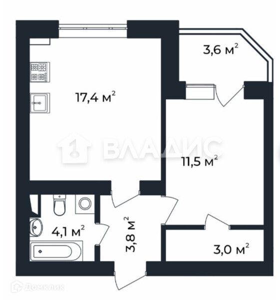 Продаётся 1-комнатная квартира, 42.45 м²