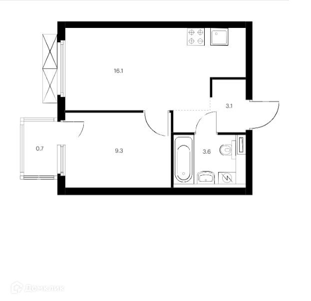 Продаётся 1-комнатная квартира, 32.8 м²