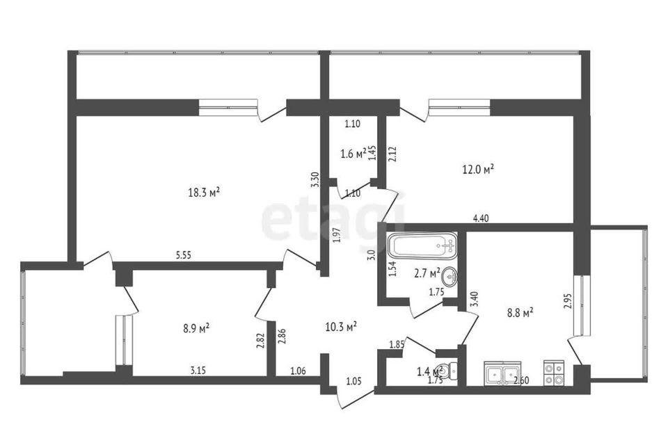 Продаётся 3-комнатная квартира, 71.2 м²