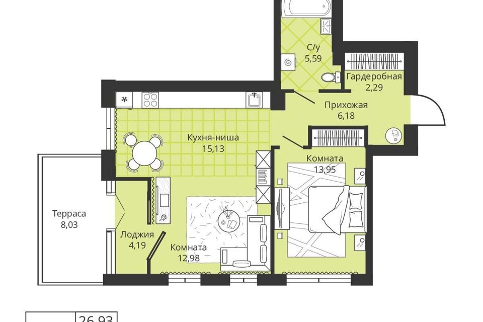 Продаётся студия, 56.8 м²