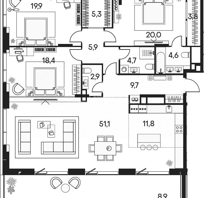 Продаётся 4-комнатная квартира, 166.7 м²