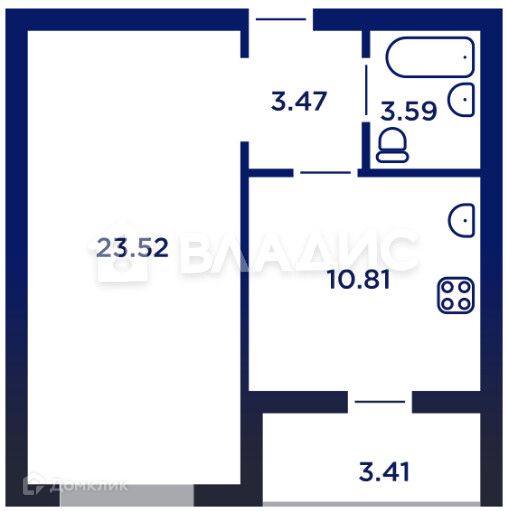 Продаётся 1-комнатная квартира, 43.09 м²
