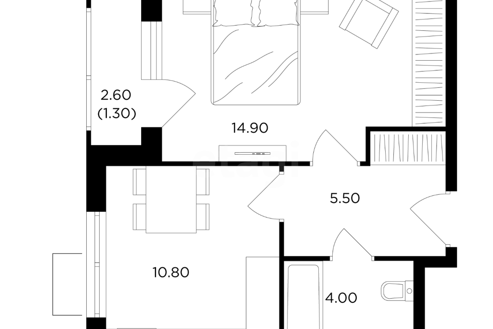 Продаётся 1-комнатная квартира, 36.5 м²